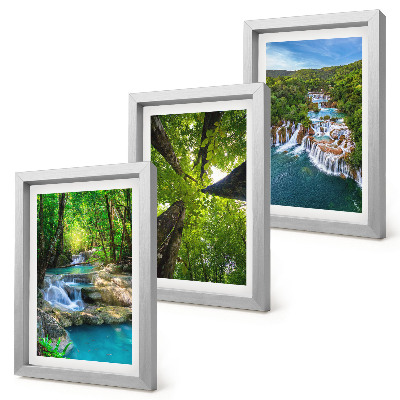Triptych v ráme Vodopády v zelenom lese s krištáľovo čistou vodou