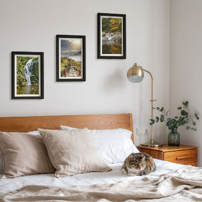 Triptych v ráme Vodopády, hory, chodníky v oblakoch a jesenné výhľady