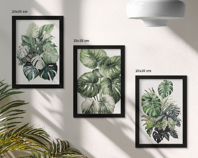 Sada obrazov do obývačky Akvarely zelených listov tropických rastlín