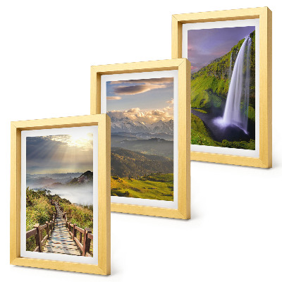 Triptych v ráme Malebná horská krajina s vodopádom a chodníkom