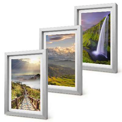 Triptych v ráme Malebná horská krajina s vodopádom a chodníkom