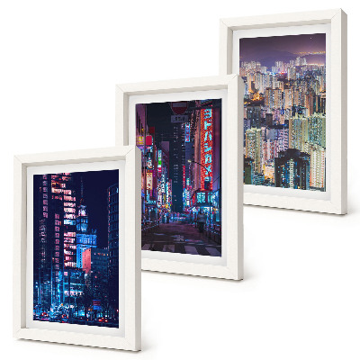 Triptych v ráme Nočné pohľady na mestá s neónovými svetlami