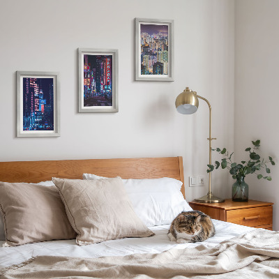 Triptych v ráme Nočné pohľady na mestá s neónovými svetlami