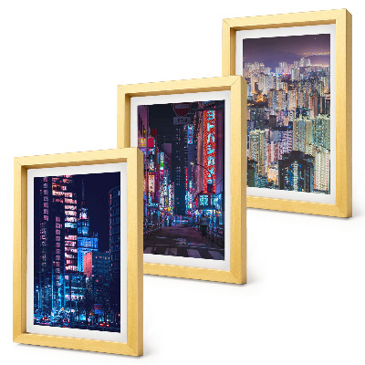 Triptych v ráme Nočné pohľady na mestá s neónovými svetlami