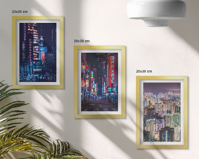 Triptych v ráme Nočné pohľady na mestá s neónovými svetlami