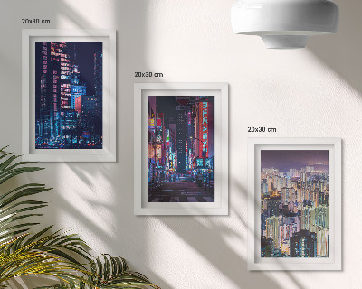 Triptych v ráme Nočné pohľady na mestá s neónovými svetlami