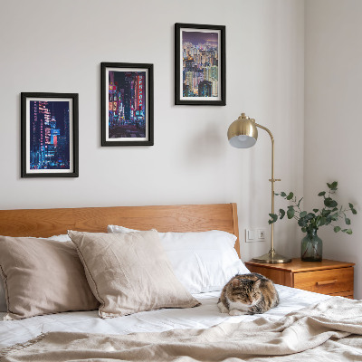 Triptych v ráme Nočné pohľady na mestá s neónovými svetlami