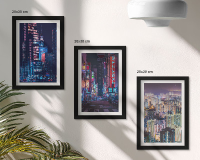 Triptych v ráme Nočné pohľady na mestá s neónovými svetlami