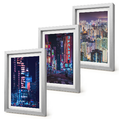 Triptych v ráme Nočné pohľady na mestá s neónovými svetlami