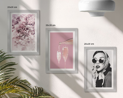 Triptych v ráme Kvety v odtieňoch ružovej a elegantná žena