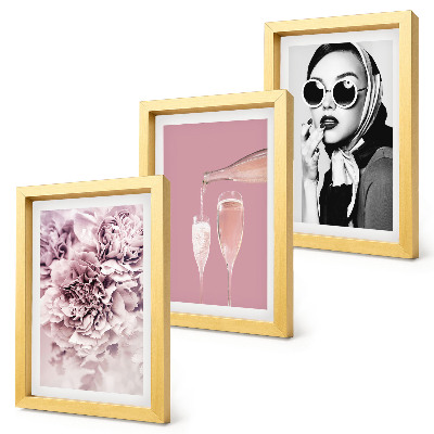 Triptych v ráme Kvety v odtieňoch ružovej a elegantná žena