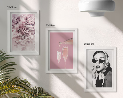 Triptych v ráme Kvety v odtieňoch ružovej a elegantná žena