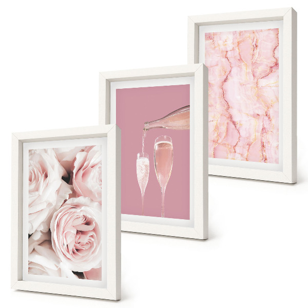 Triptych v ráme Šampanské ruže a pastelové mramorové pozadie