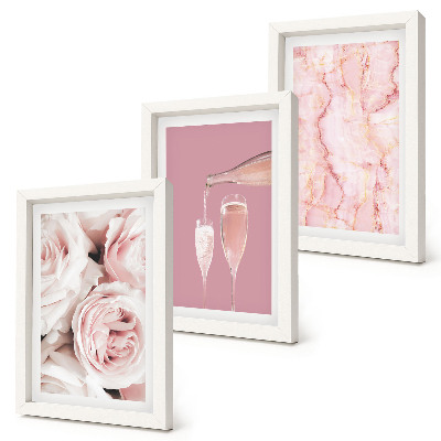 Triptych v ráme Šampanské ruže a pastelové mramorové pozadie