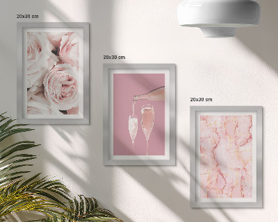 Triptych v ráme Šampanské ruže a pastelové mramorové pozadie