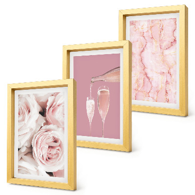 Triptych v ráme Šampanské ruže a pastelové mramorové pozadie