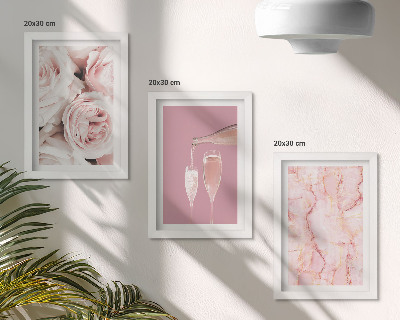 Triptych v ráme Šampanské ruže a pastelové mramorové pozadie