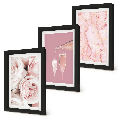 Triptych v ráme Šampanské ruže a pastelové mramorové pozadie
