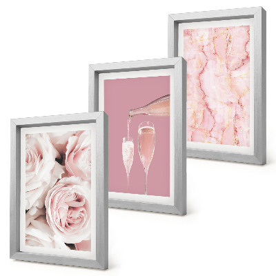 Triptych v ráme Šampanské ruže a pastelové mramorové pozadie