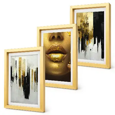 Abstraktná maľba a portrét ženy triptych v ráme