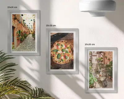 Očarujúce uličky s rastlinami a talianskou pizzou triptych v ráme