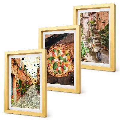 Triptych v ráme Očarujúce uličky s rastlinami a talianskou pizzou