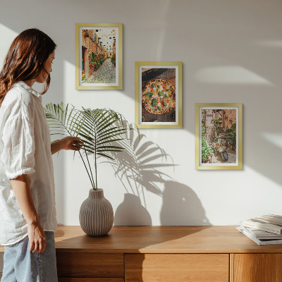 Triptych v ráme Očarujúce uličky s rastlinami a talianskou pizzou
