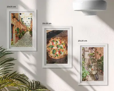 Očarujúce uličky s rastlinami a talianskou pizzou triptych v ráme