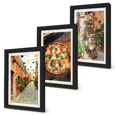 Triptych v ráme Očarujúce uličky s rastlinami a talianskou pizzou