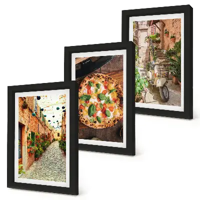 Očarujúce uličky s rastlinami a talianskou pizzou triptych v ráme