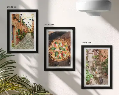 Očarujúce uličky s rastlinami a talianskou pizzou triptych v ráme