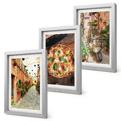 Triptych v ráme Očarujúce uličky s rastlinami a talianskou pizzou