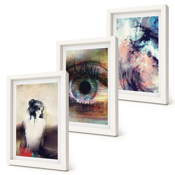 Triptych v ráme Portrét ženy, očí, abstraktné farby, emócie