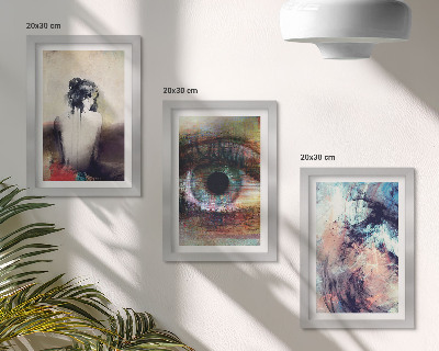 Triptych v ráme Portrét ženy, očí, abstraktné farby, emócie