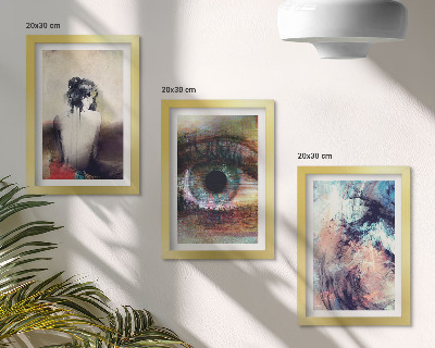 Triptych v ráme Portrét ženy, očí, abstraktné farby, emócie