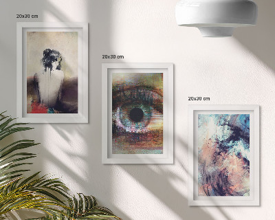 Triptych v ráme Portrét ženy, očí, abstraktné farby, emócie