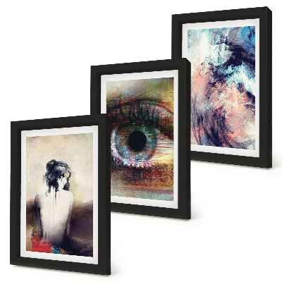 Triptych v ráme Portrét ženy, očí, abstraktné farby, emócie