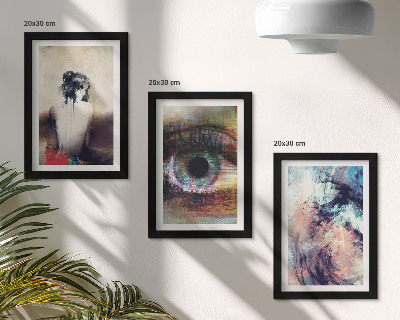 Triptych v ráme Portrét ženy, očí, abstraktné farby, emócie