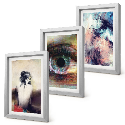 Triptych v ráme Portrét ženy, očí, abstraktné farby, emócie