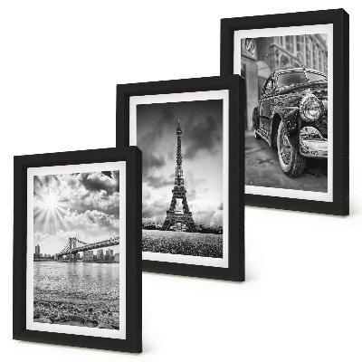 Triptych v ráme Výhľady na mesto, mosty, Eiffelova veža, klasické auto
