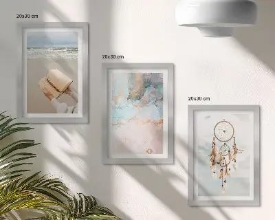 Sada obrazov do obývačky s abstraktným motívom knihy, mora a lapača snov v boho štýle