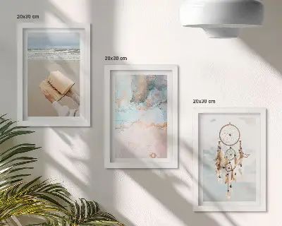 Sada obrazov do obývačky s abstraktným motívom knihy, mora a lapača snov v boho štýle