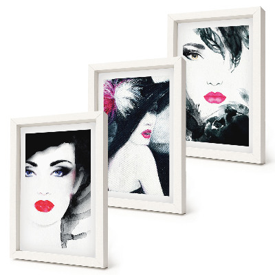 Triptych v ráme Maľované portréty žien s výraznými perami