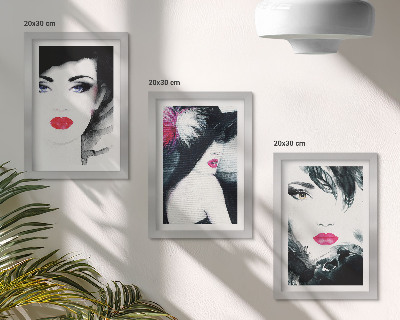Triptych v ráme Maľované portréty žien s výraznými perami