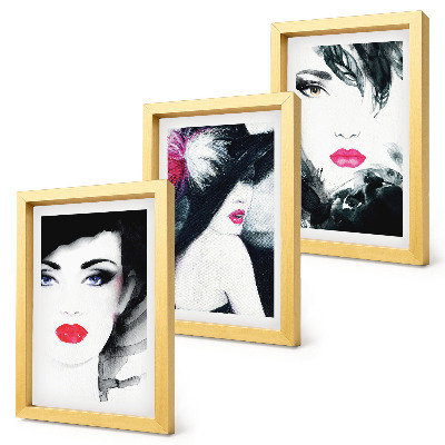 Triptych v ráme Maľované portréty žien s výraznými perami