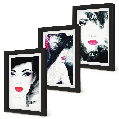 Triptych v ráme Maľované portréty žien s výraznými perami