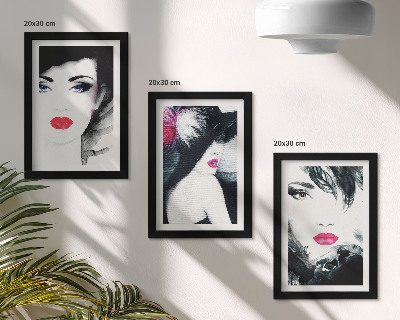 Triptych v ráme Maľované portréty žien s výraznými perami