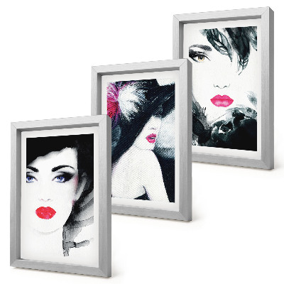 Triptych v ráme Maľované portréty žien s výraznými perami