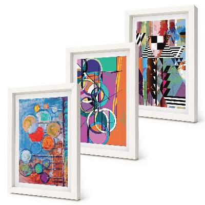 Triptych v ráme Farebné abstrakcie s kruhmi a geometrickými vzormi