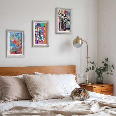 Triptych v ráme Farebné abstrakcie s kruhmi a geometrickými vzormi
